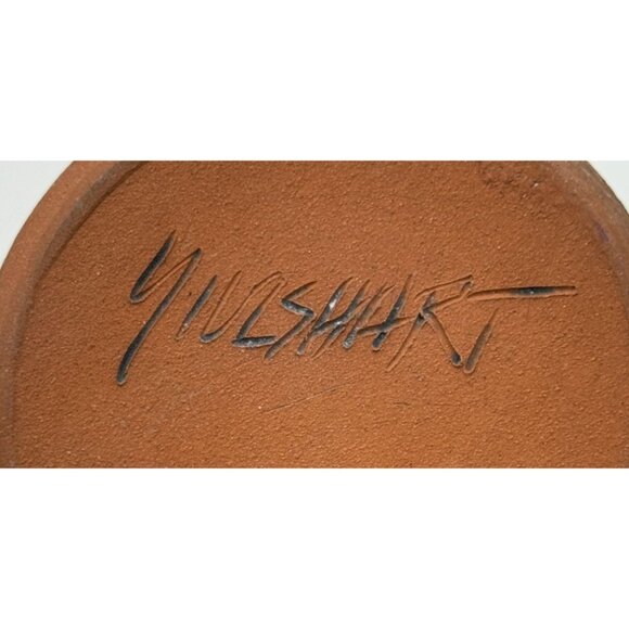 Signed Studio Pottery Footed Mug Cup Blue Glazed Red Clay 4"H x 4"Diam - Picture 8 of 8